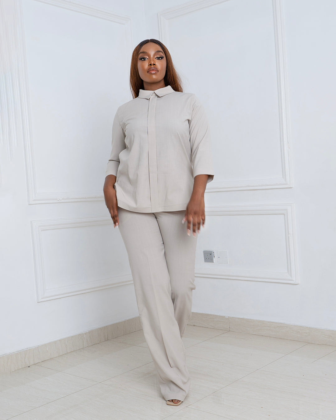 Cowl Back Linen Pants Set