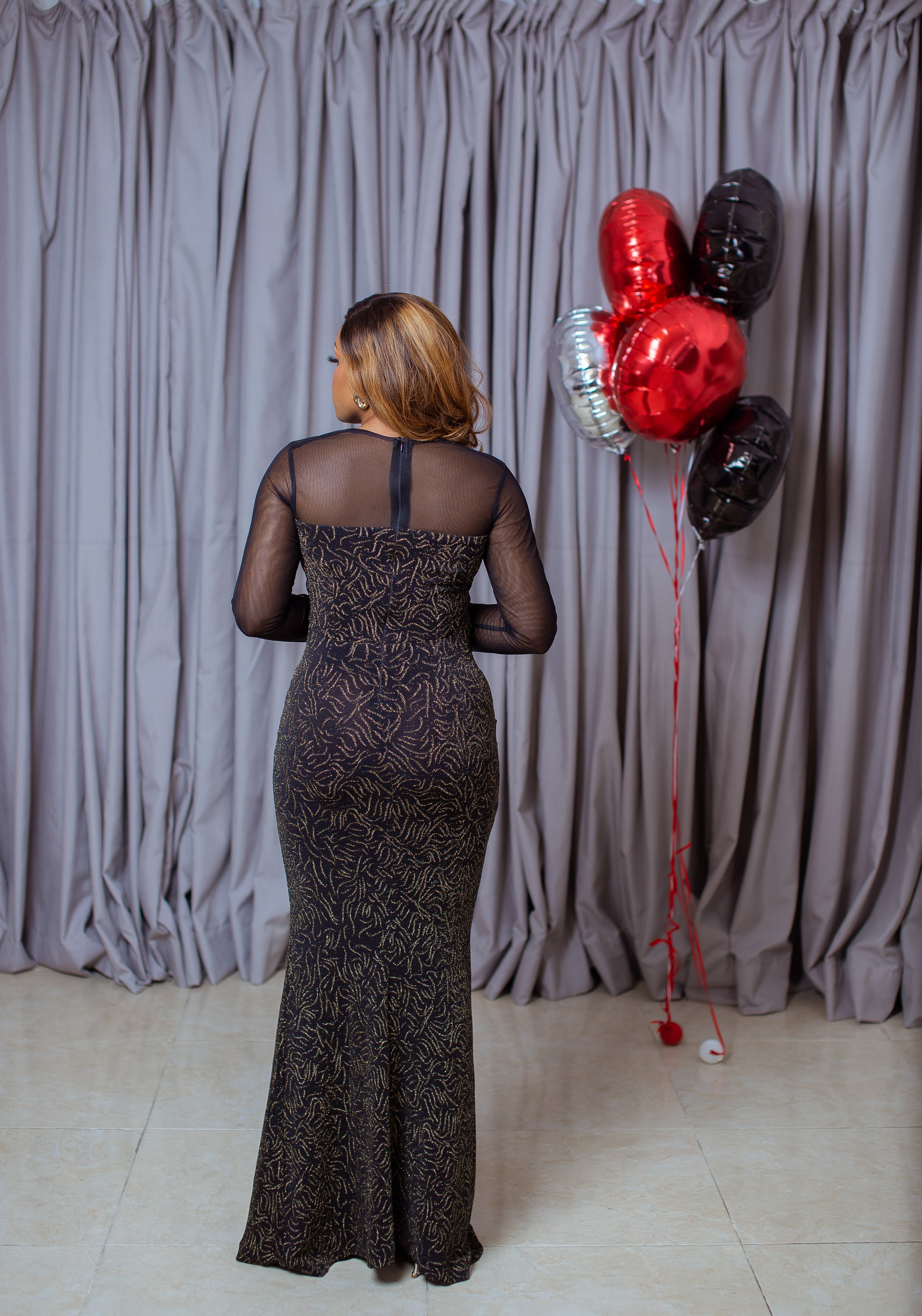 Black stretchy fish aline floor length gown