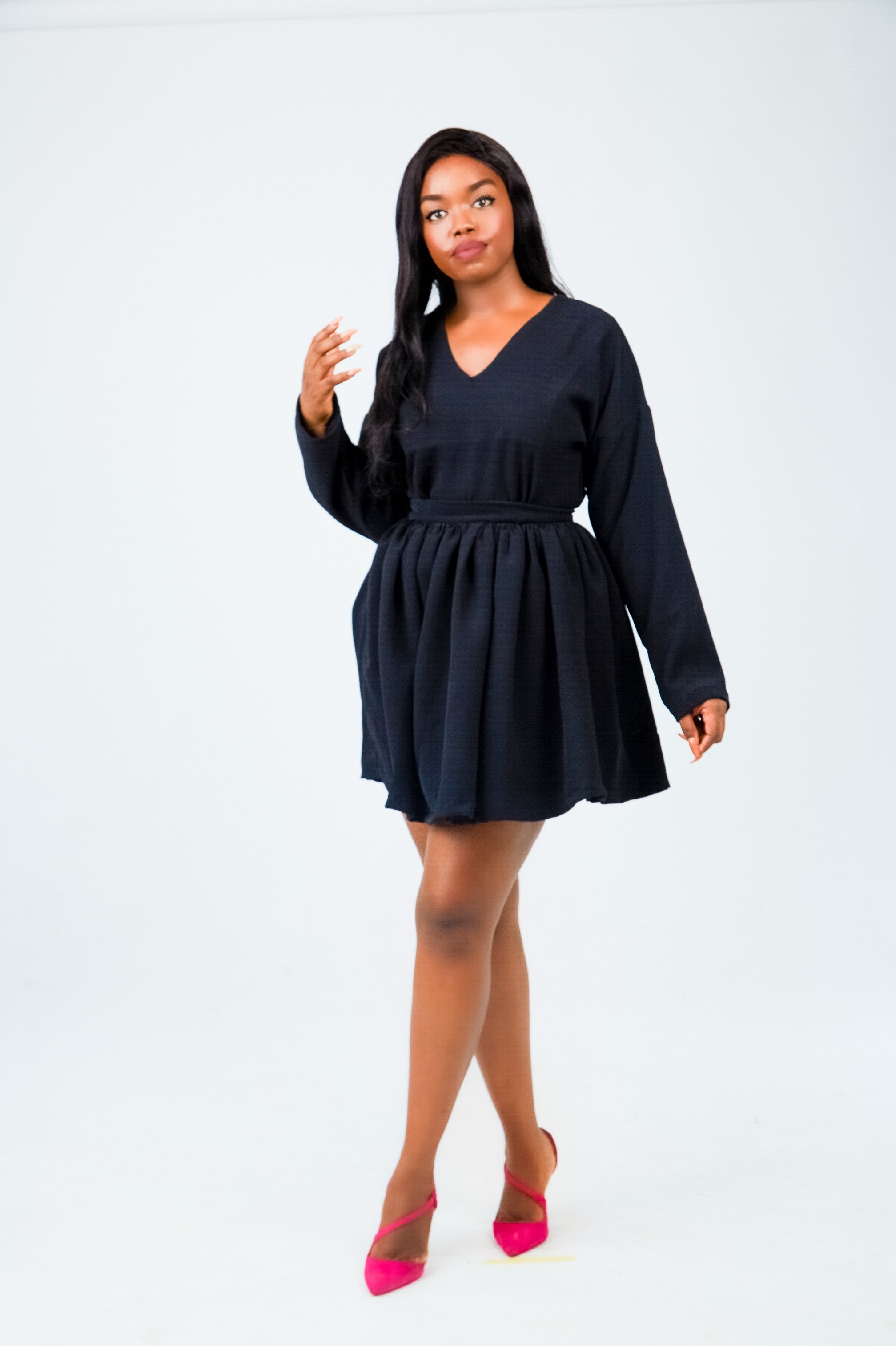 Two piece full skirt long sleeve work or date