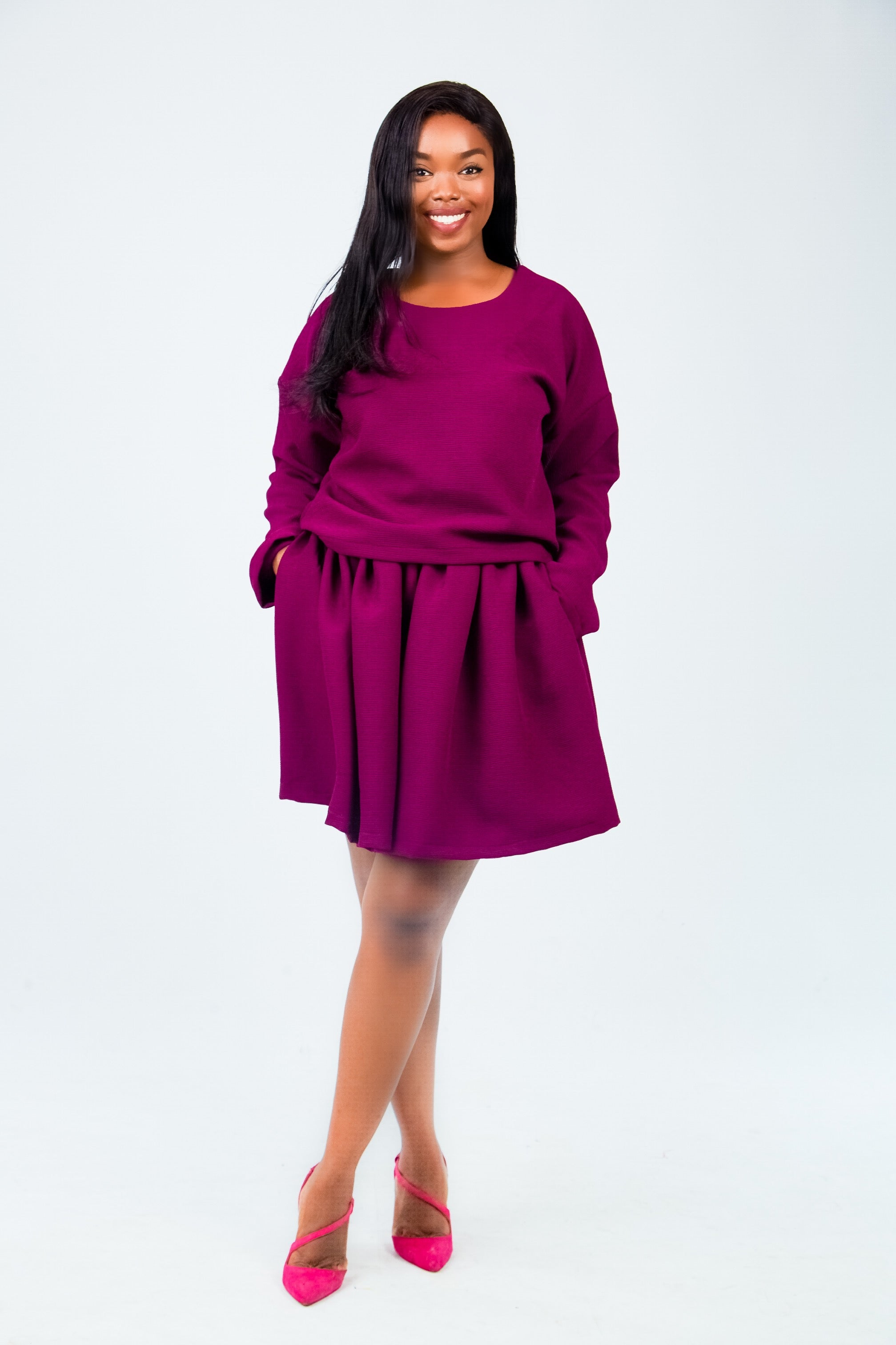 Two piece full skirt long sleeve work or date
