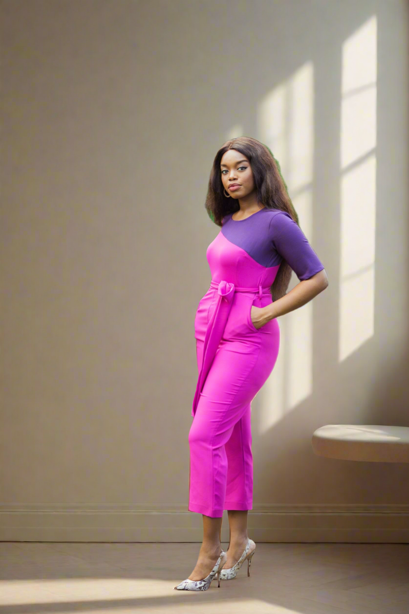 Fuschia ColorBlock Culottes Jumpsuit