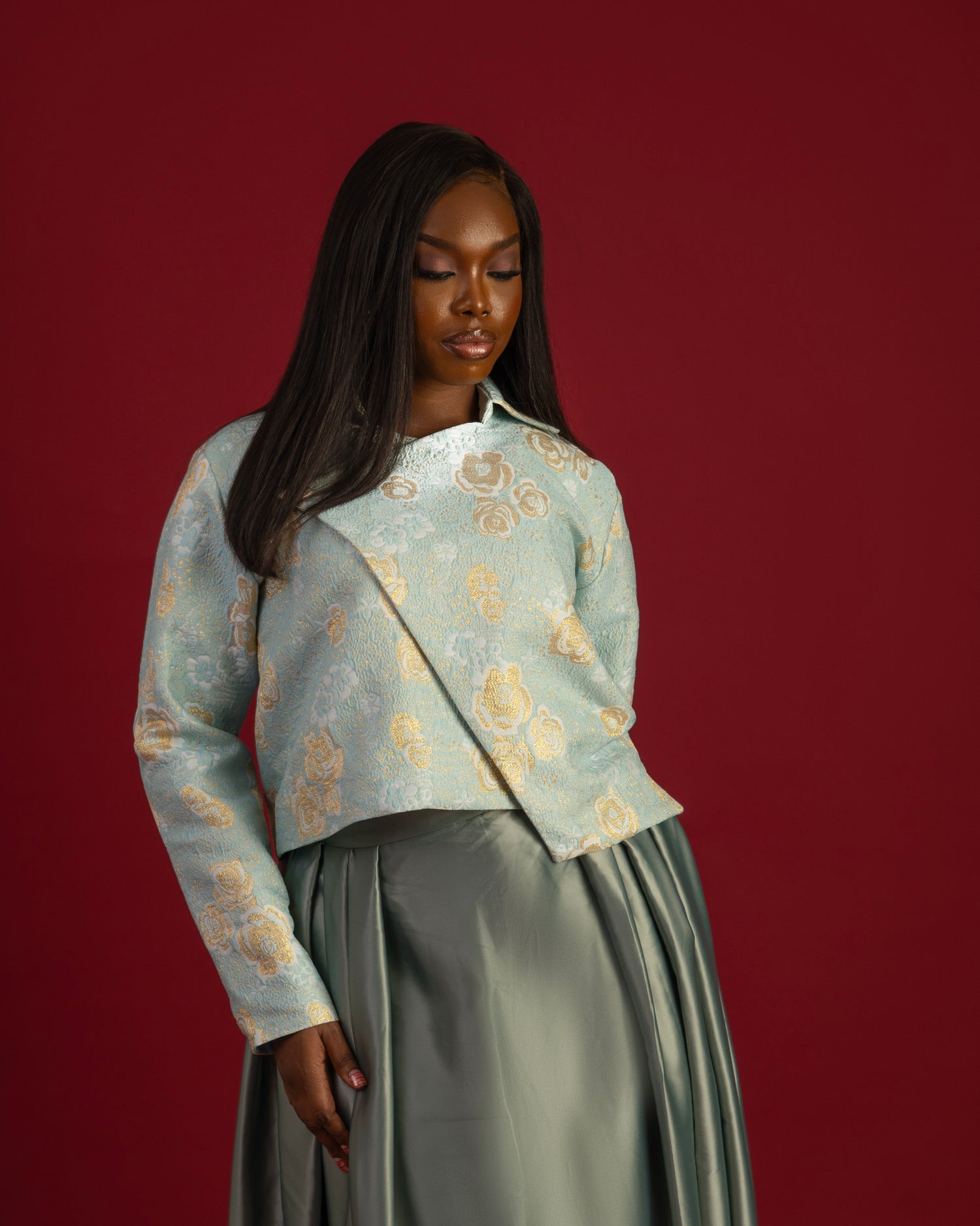 Brocade Jacket Midi Skirt Set