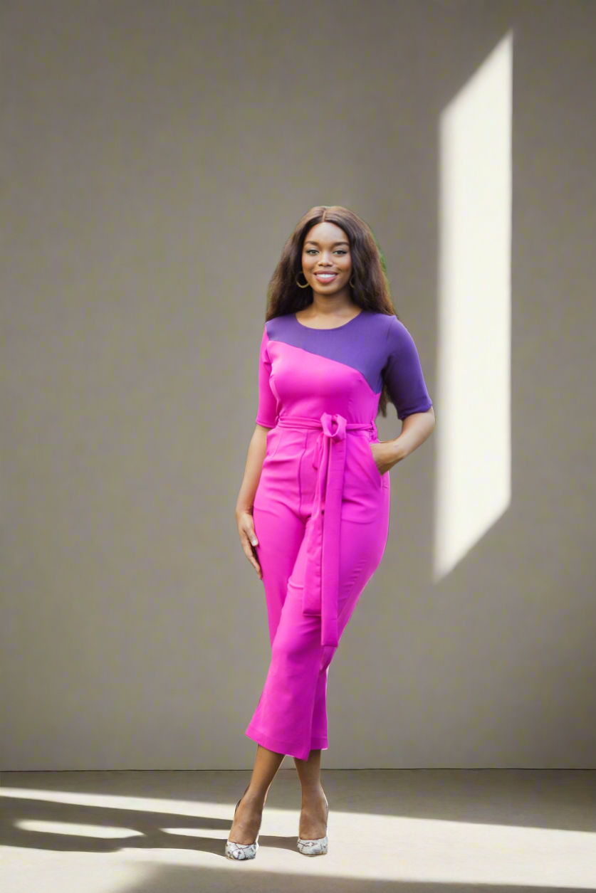 Fuschia ColorBlock Culottes Jumpsuit