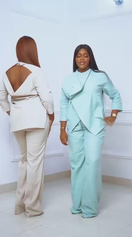 Cowl Back Linen Pants Set