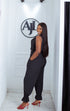 Black sleeveless utility jumpsuit