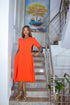 Coral button down flair midi dress