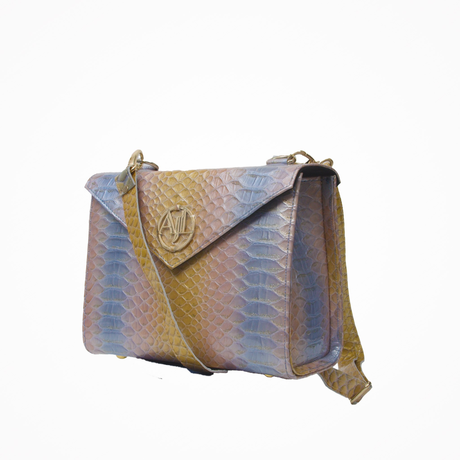 Multicoloured snakeskin midi box handbags