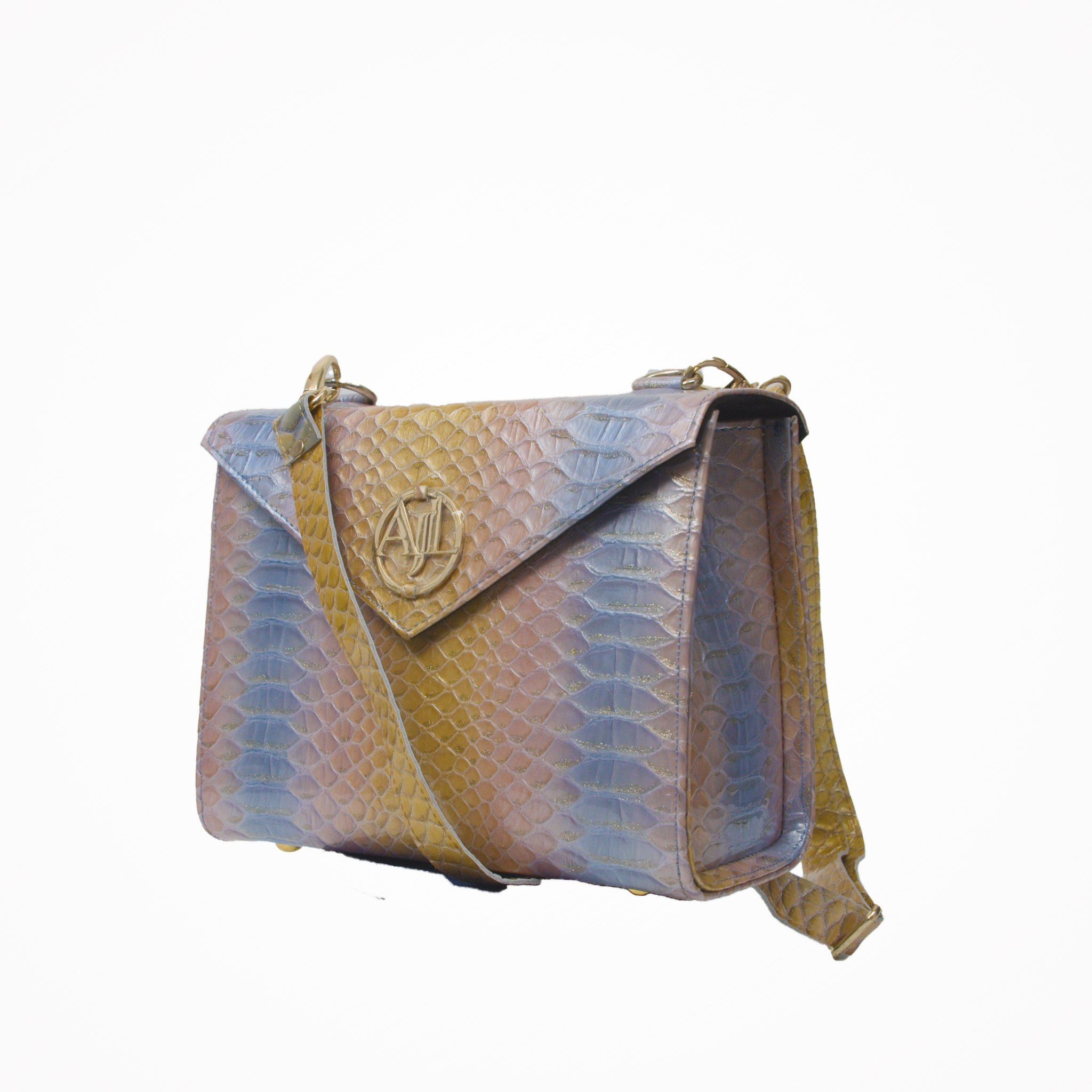 Multicoloured snakeskin midi box handbags