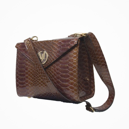 Oxblood snakeskin midi box handbag