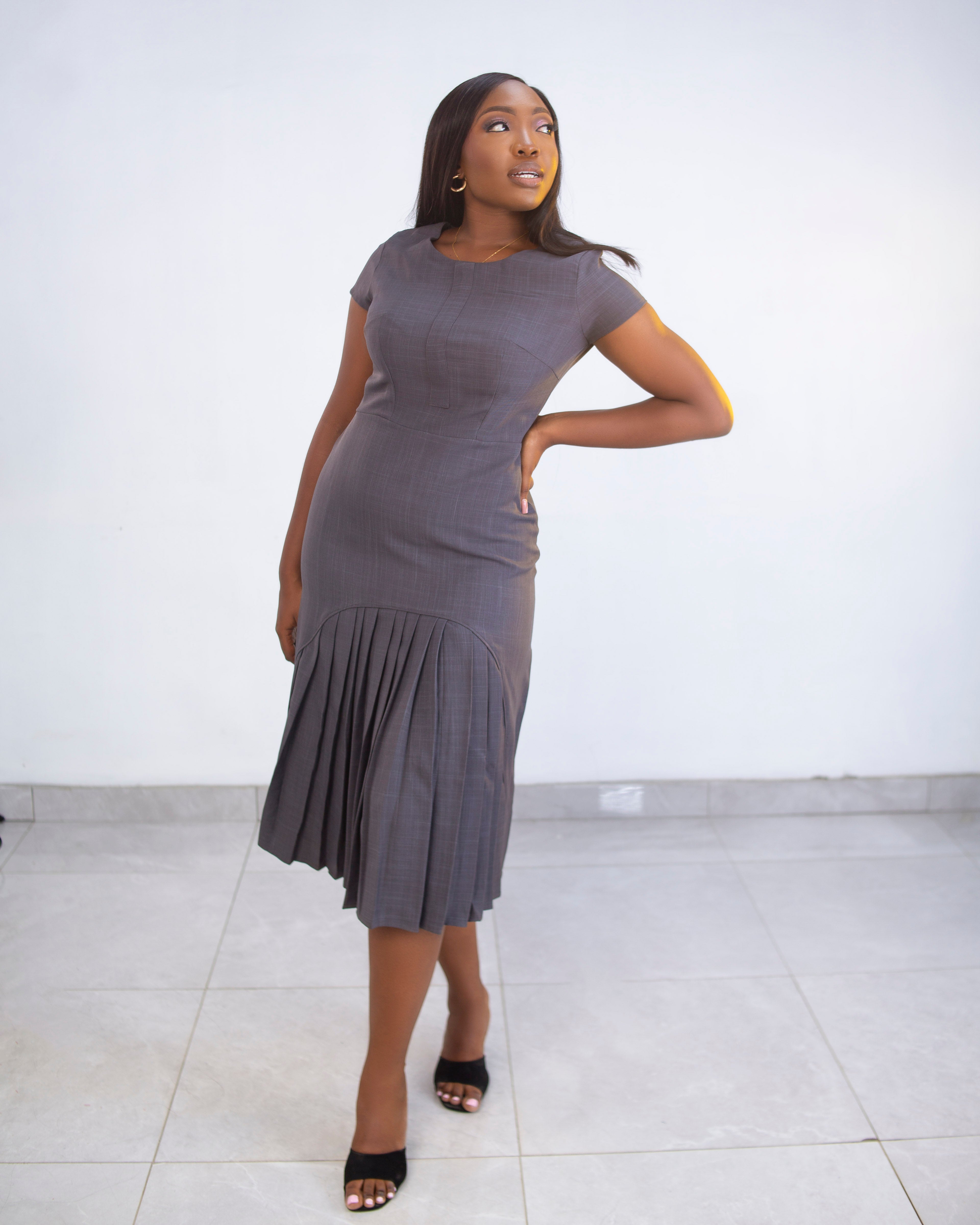 Grey Pleat Dress