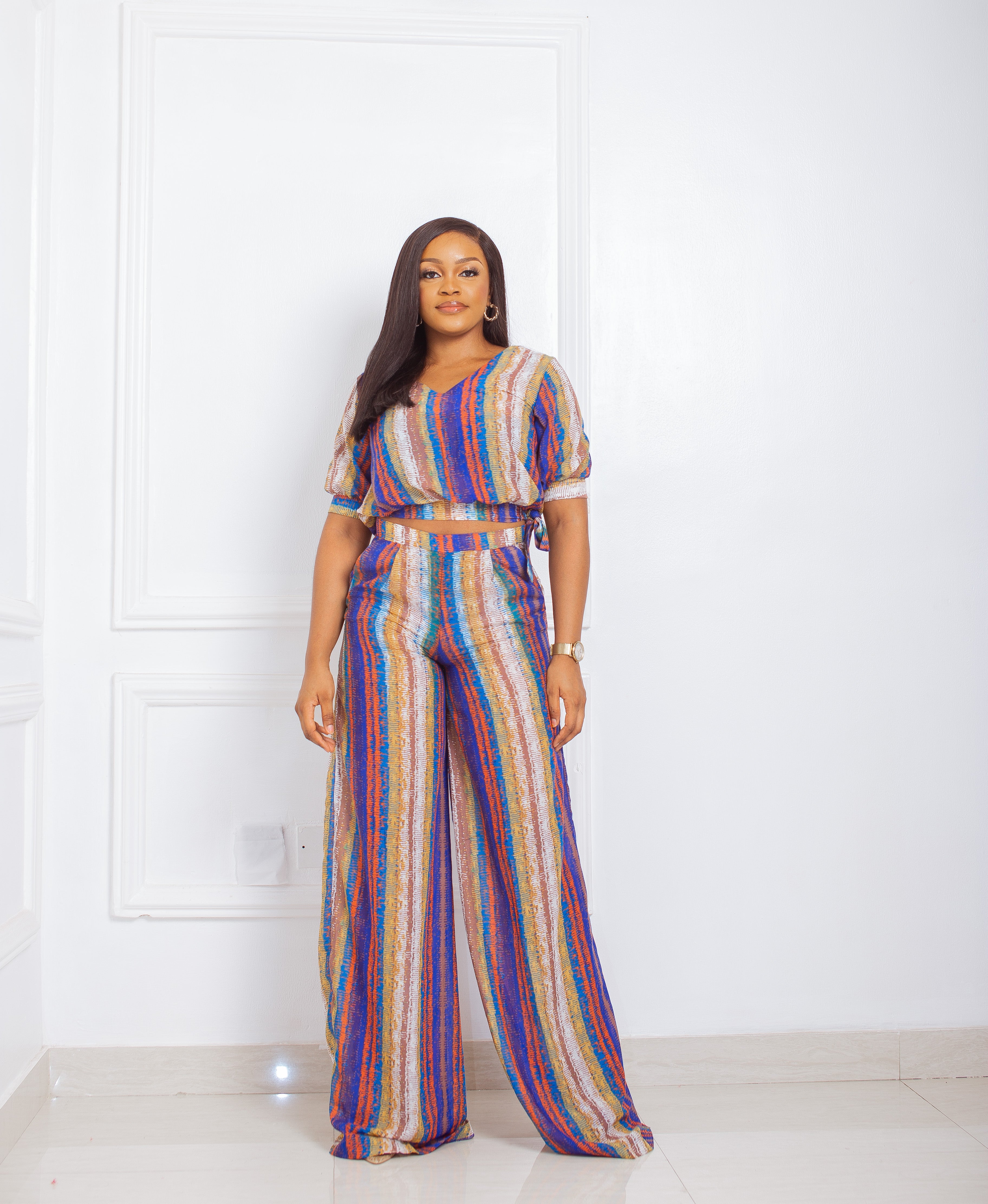 Multicolored Crop Pant Set