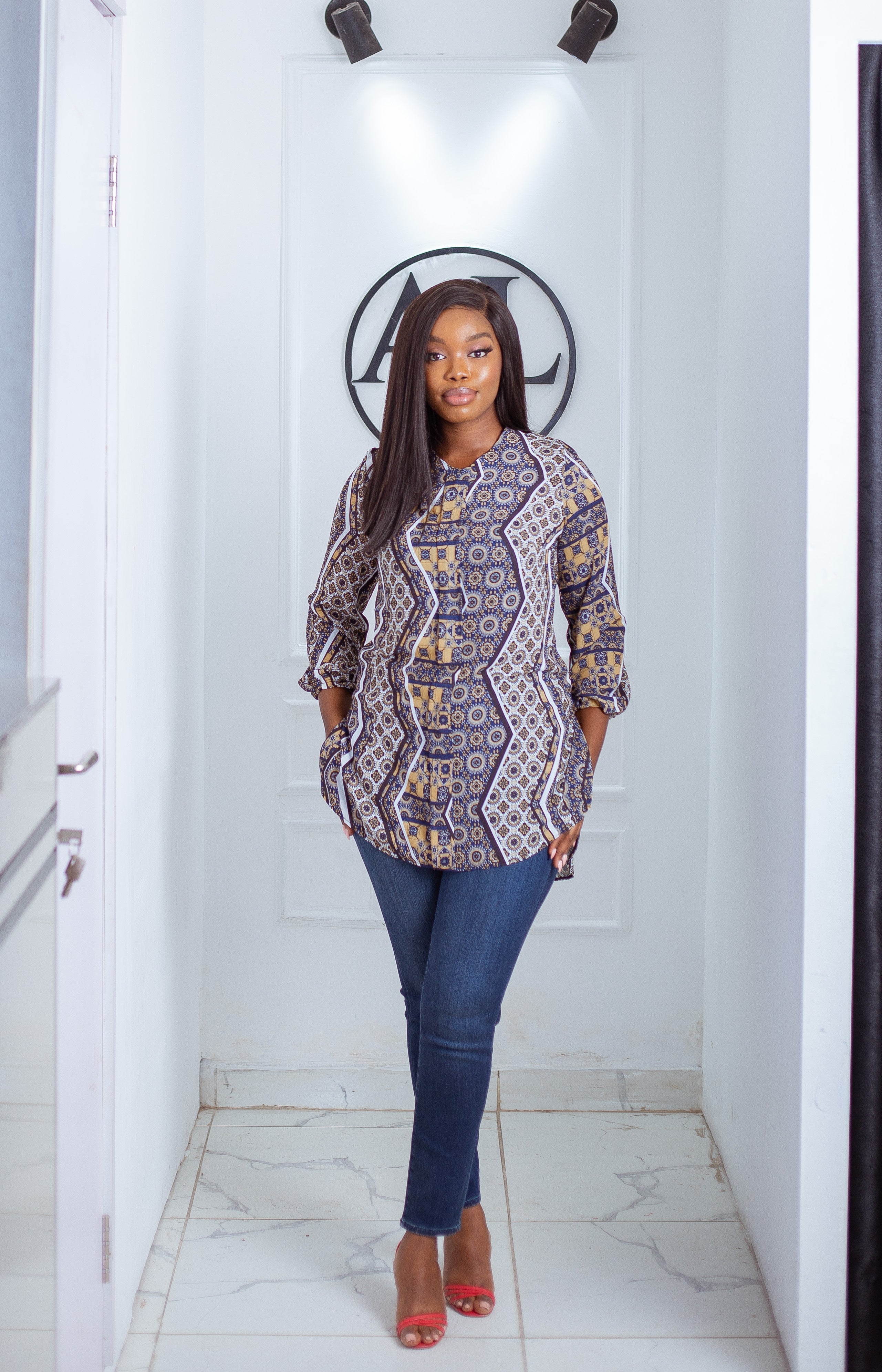 Paisley pattern long sleeves blouse