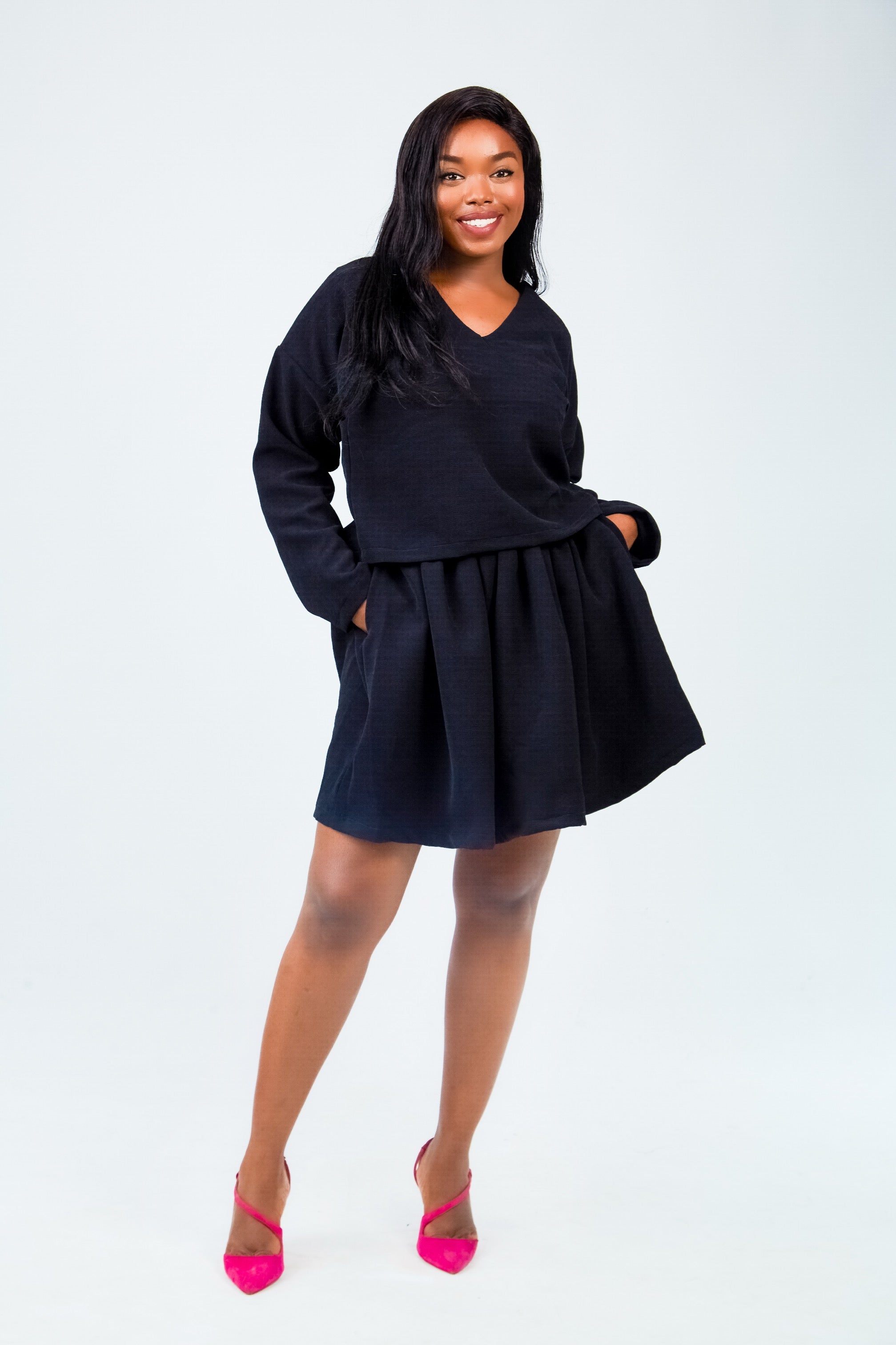 Two piece full skirt long sleeve work or date