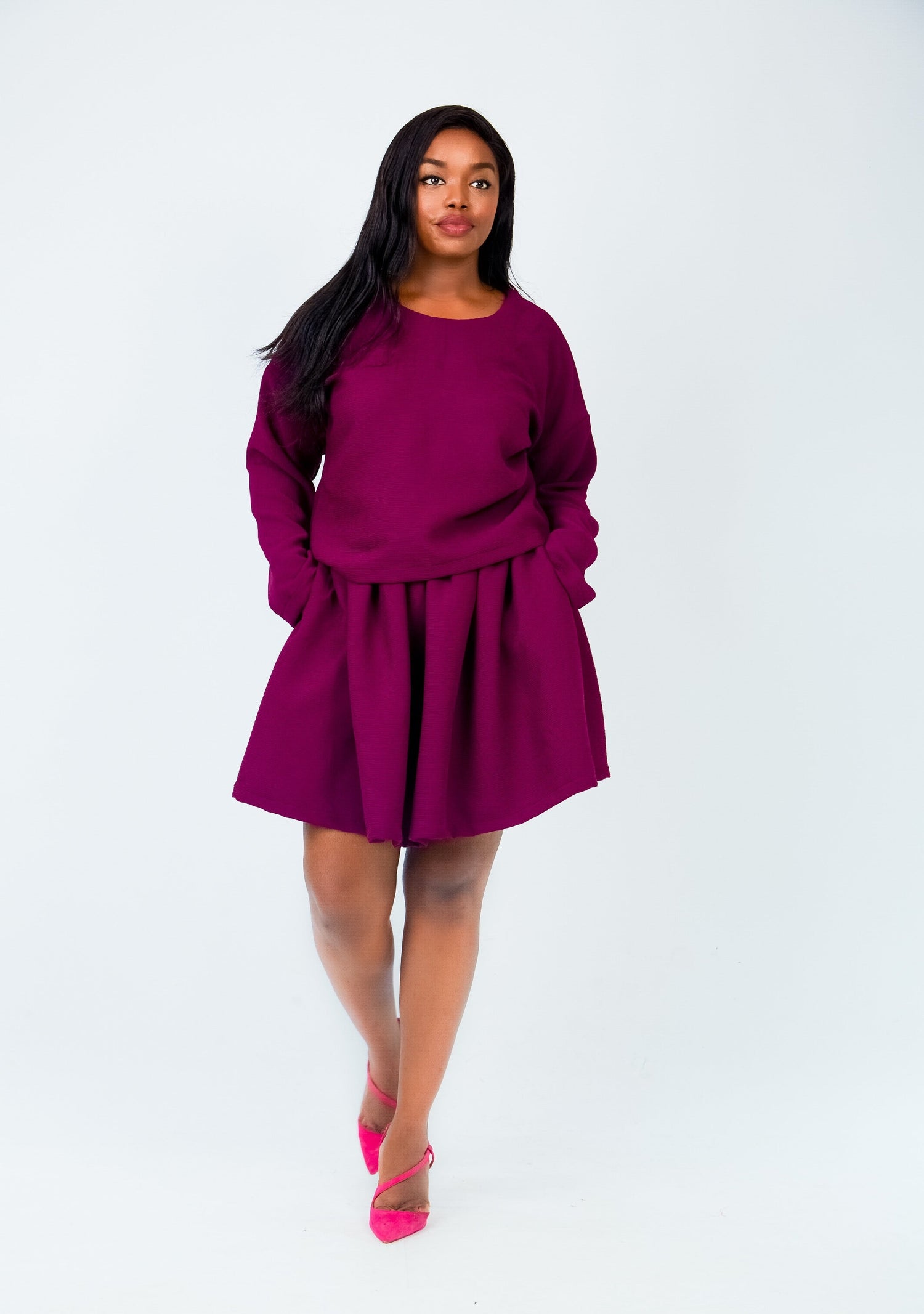 Two piece full skirt long sleeve work or date