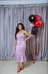 Pink satin thin straps fit and flare midi dress