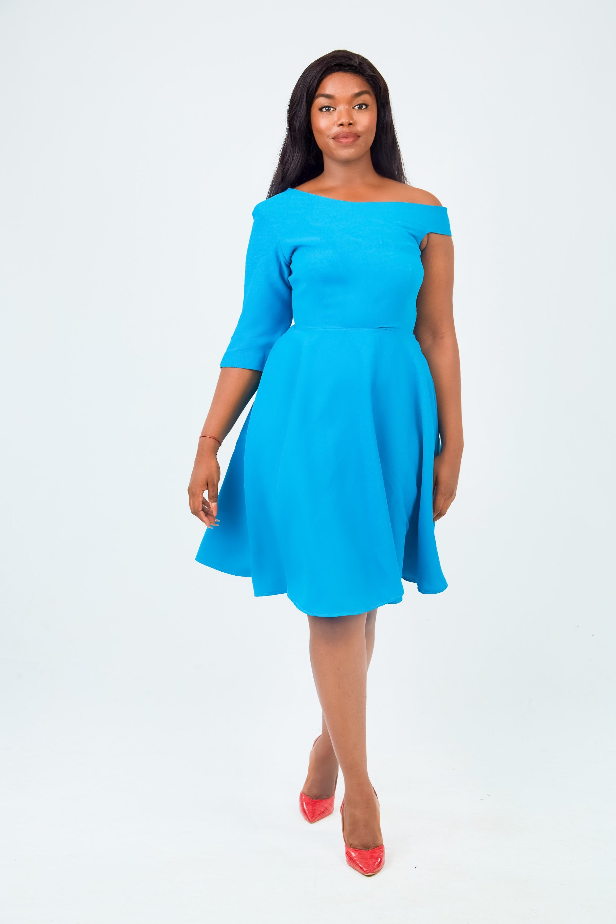Flair work dress with mismatched sleeves