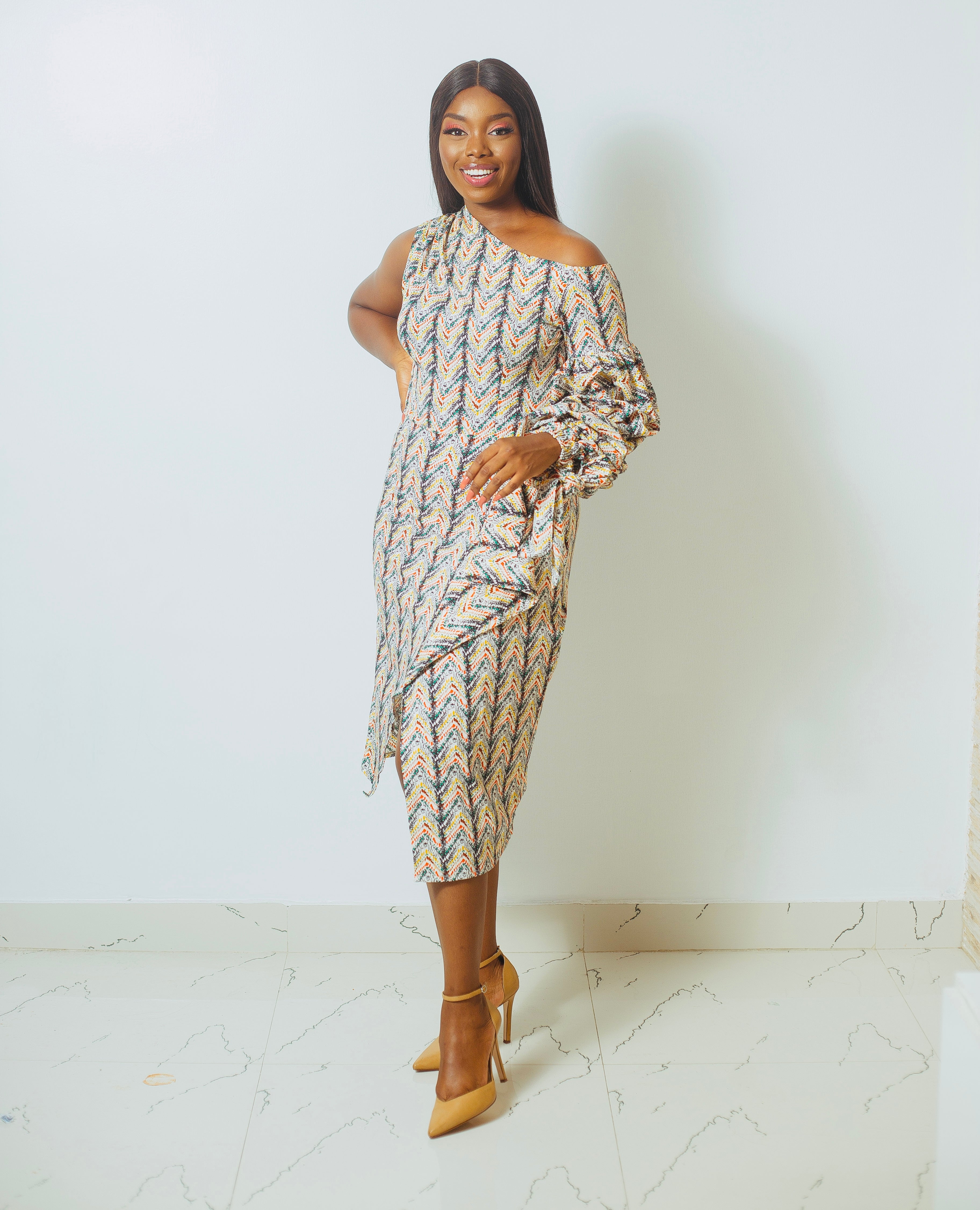 Multicolored Mono Sleeve Dress